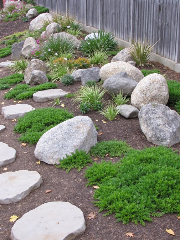 decorative boulders enhance gardens