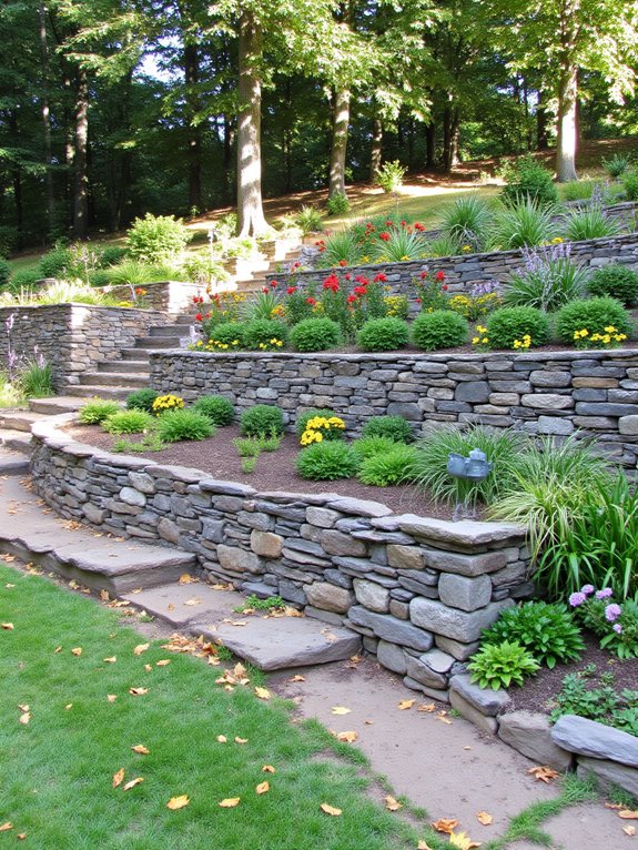 defined spaces with retaining wall