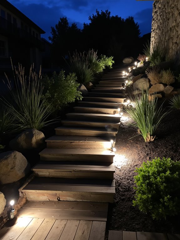 dramatic hillside garden lighting