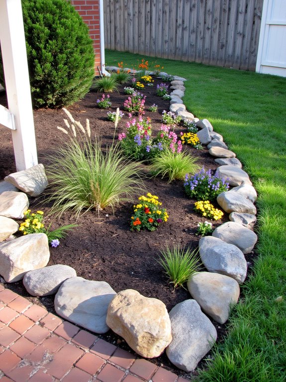 edging stones enhance flower beds