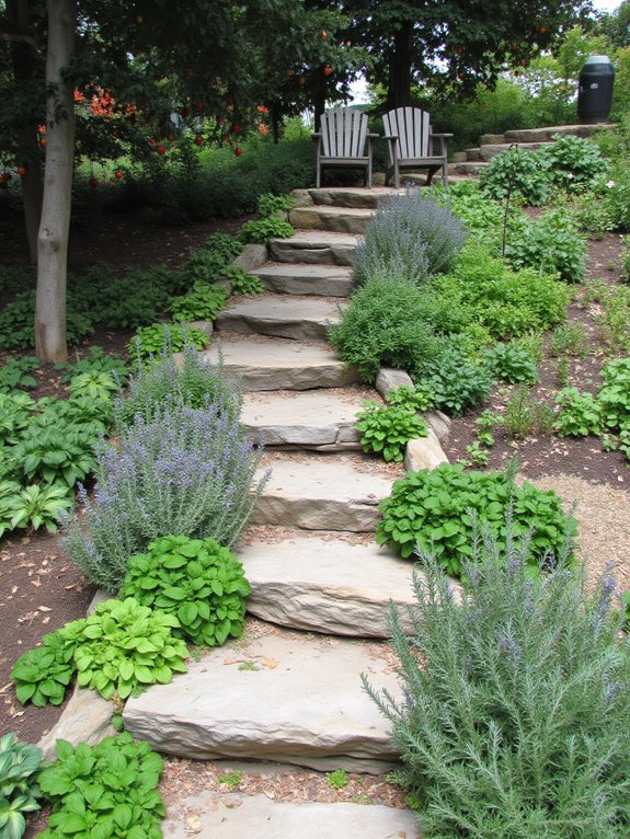edible herbs along steps