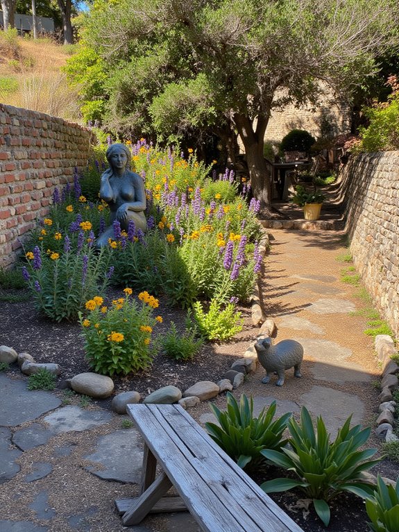 enhancing garden with sculptures