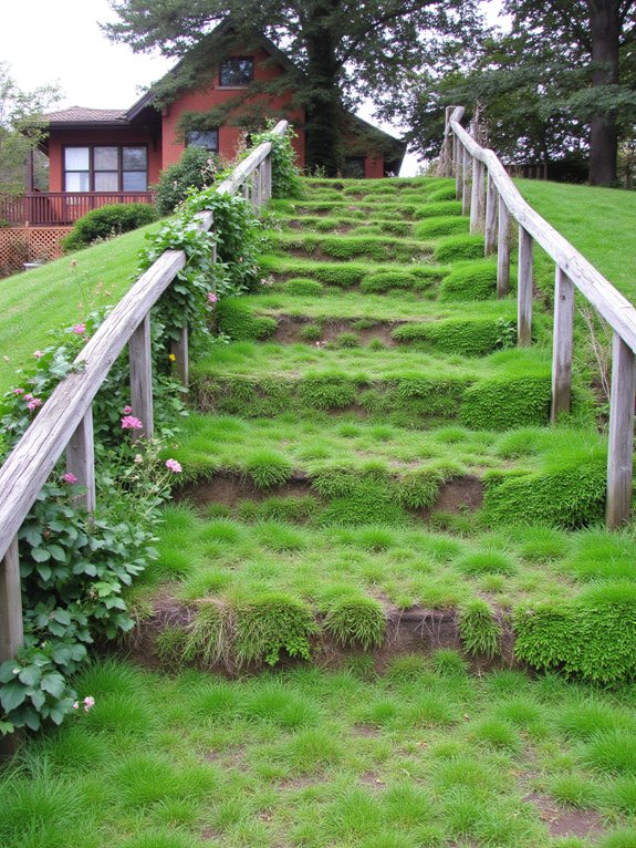 grass covered hillside steps