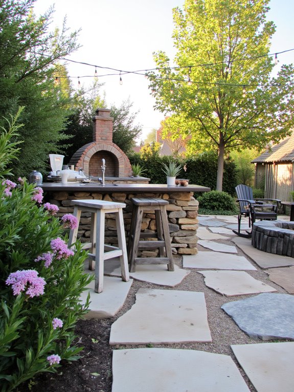 inviting sloped outdoor kitchen