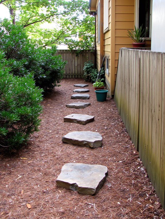 rustic wood mulch walkway