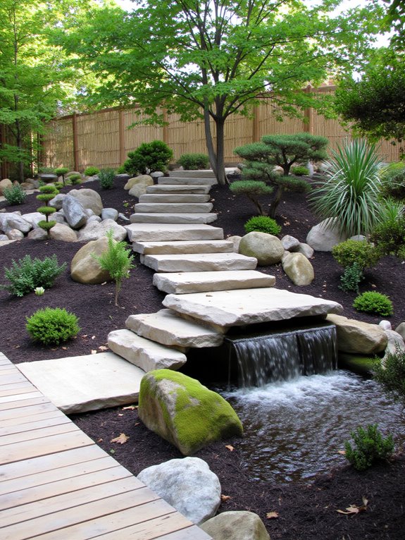 serene waterfall garden retreat