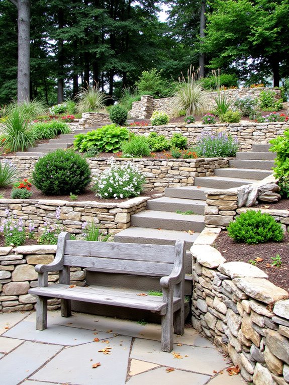 terraced levels with retaining walls