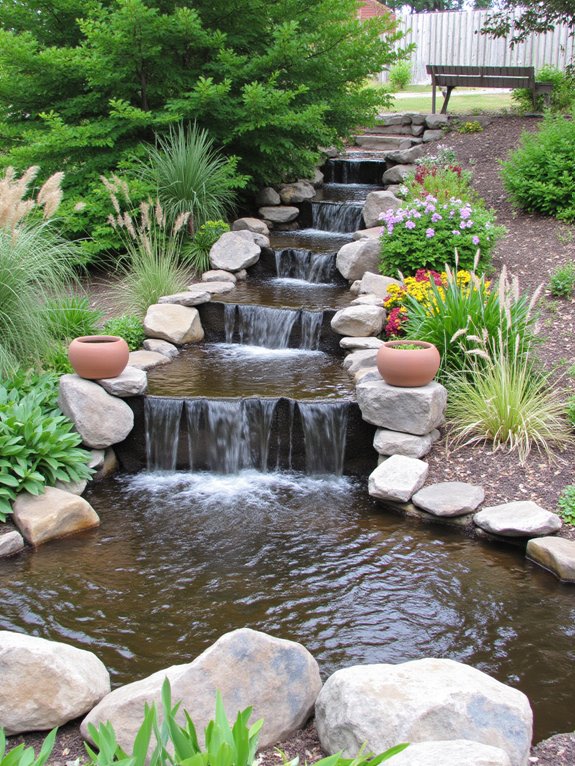 tranquil cascading waterfall pond