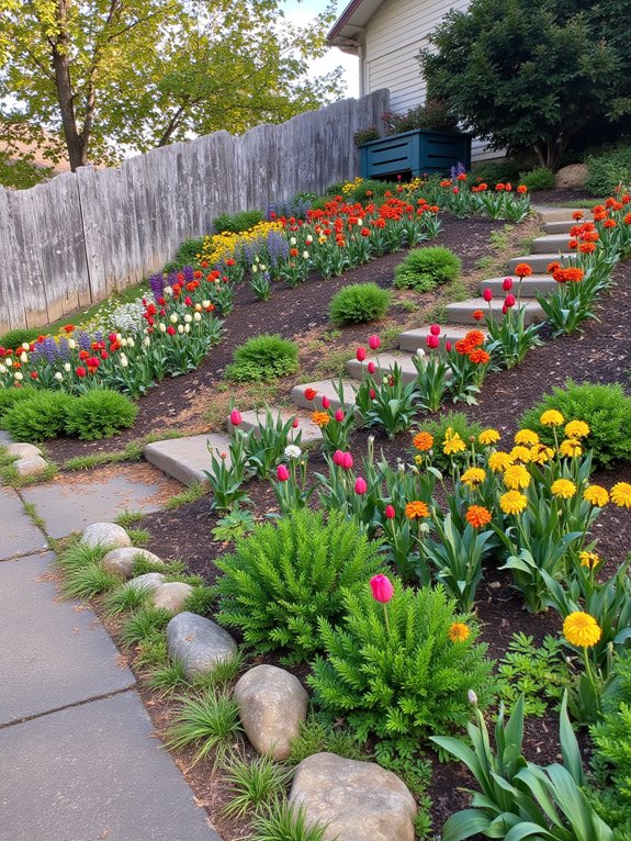 vibrant sloped garden borders