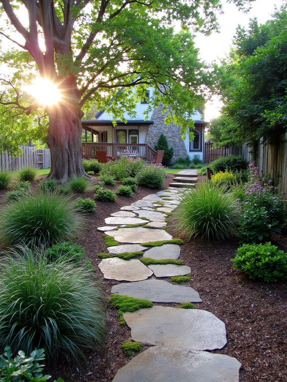 winding paths with greenery
